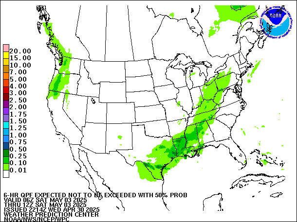 6-Hour 50th
                     Percentile QPF valid 12Z May 3, 2025
