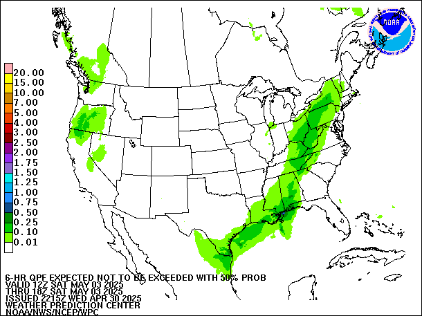 6-Hour 50th
                     Percentile QPF valid 18Z May 3, 2025