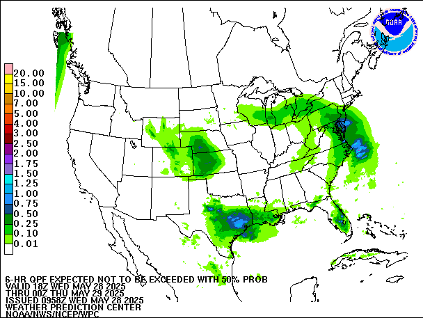 6-Hour 50th
                     Percentile QPF valid 00Z May 29, 2025