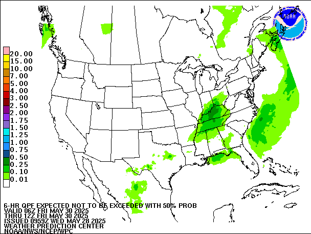 6-Hour 50th
                     Percentile QPF valid 12Z May 30, 2025