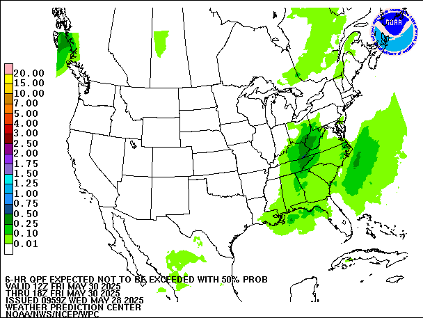 6-Hour 50th
                     Percentile QPF valid 18Z May 30, 2025