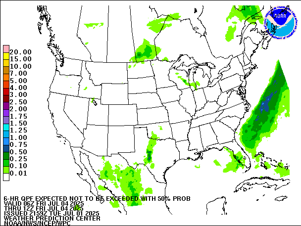 6-Hour 50th
                     Percentile QPF valid 12Z July 4, 2025