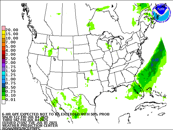 6-Hour 50th
                     Percentile QPF valid 18Z July 4, 2025