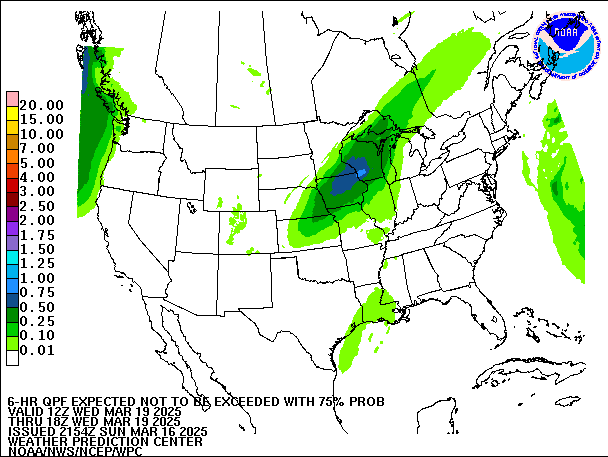 6-Hour 75th
                     Percentile QPF valid 18Z March 19, 2025