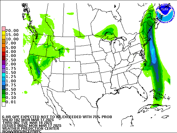 6-Hour 75th
                     Percentile QPF valid 00Z March 18, 2025