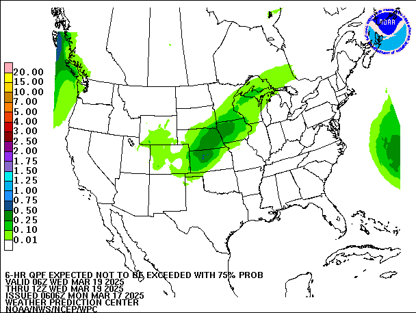 6-Hour 75th
                     Percentile QPF valid 12Z March 19, 2025