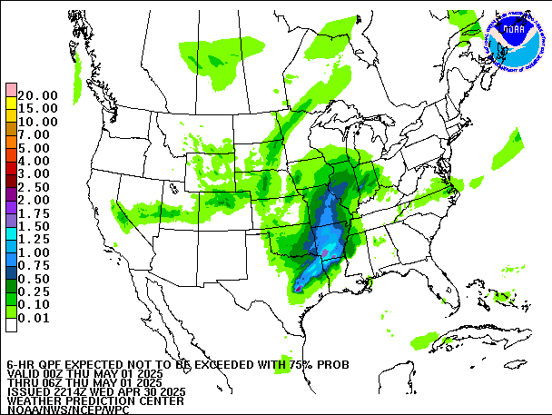 6-Hour 75th
                     Percentile QPF valid 06Z May 1, 2025