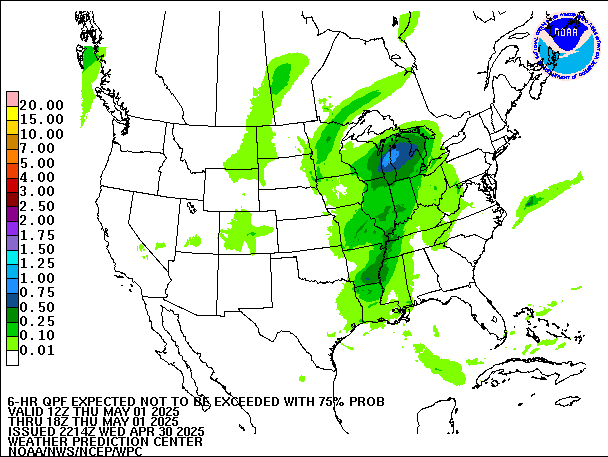 6-Hour 75th
                     Percentile QPF valid 18Z May 1, 2025