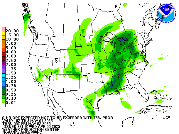 6-Hour 75th
                     Percentile QPF valid 00Z May 2, 2025