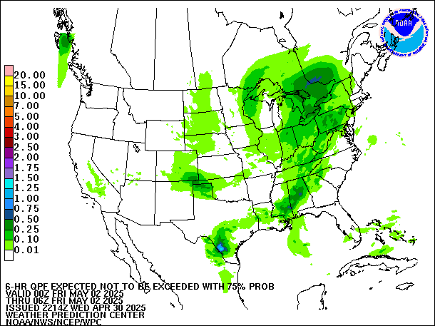 6-Hour 75th
                     Percentile QPF valid 06Z May 2, 2025