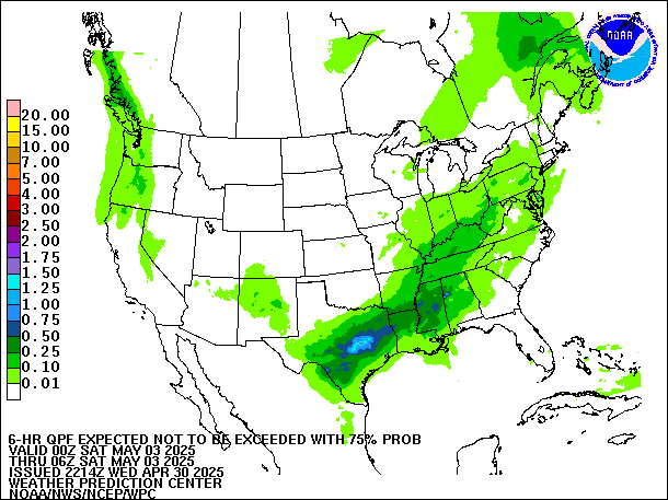 6-Hour 75th
                     Percentile QPF valid 06Z May 3, 2025
