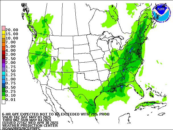 6-Hour 75th
                     Percentile QPF valid 00Z May 4, 2025