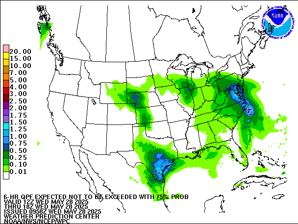 6-Hour 75th
                     Percentile QPF valid 18Z May 28, 2025