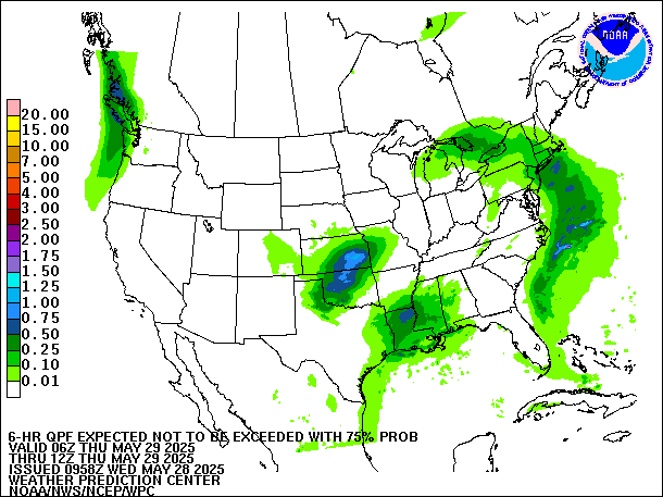 6-Hour 75th
                     Percentile QPF valid 12Z May 29, 2025