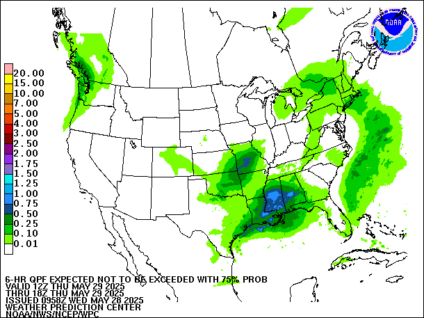 6-Hour 75th
                     Percentile QPF valid 18Z May 29, 2025