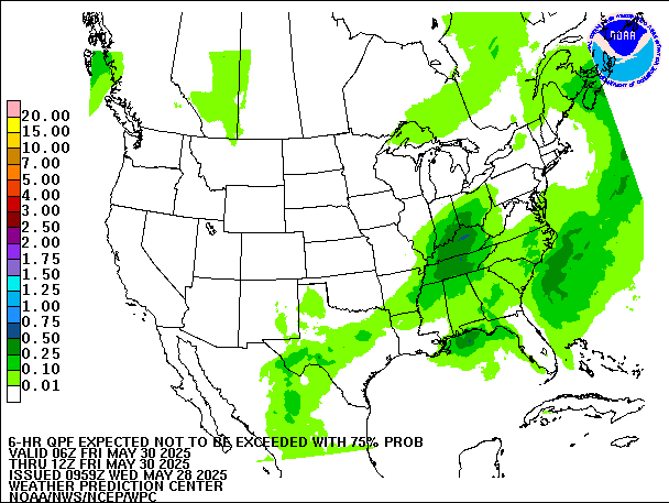 6-Hour 75th
                     Percentile QPF valid 12Z May 30, 2025