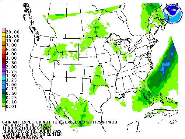 6-Hour 75th
                     Percentile QPF valid 18Z July 4, 2025