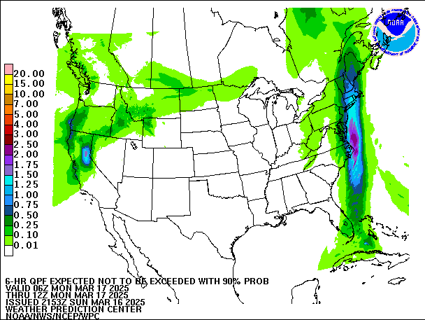 6-Hour 90th
                     Percentile QPF valid 12Z March 17, 2025