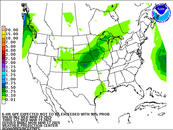 6-Hour 90th
                     Percentile QPF valid 12Z March 19, 2025
