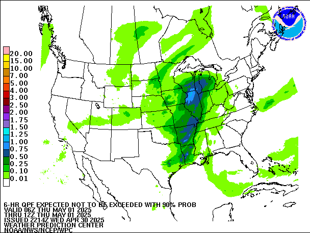 6-Hour 90th
                     Percentile QPF valid 12Z May 1, 2025