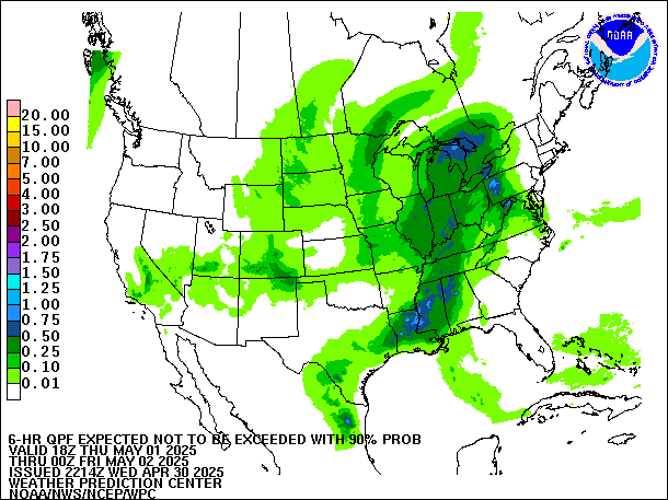 6-Hour 90th
                     Percentile QPF valid 00Z May 2, 2025