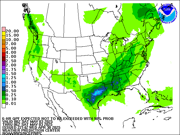 6-Hour 90th
                     Percentile QPF valid 06Z May 3, 2025