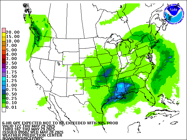 6-Hour 90th
                     Percentile QPF valid 18Z May 29, 2025
