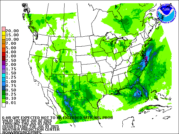 6-Hour 90th
                     Percentile QPF valid 00Z July 3, 2025