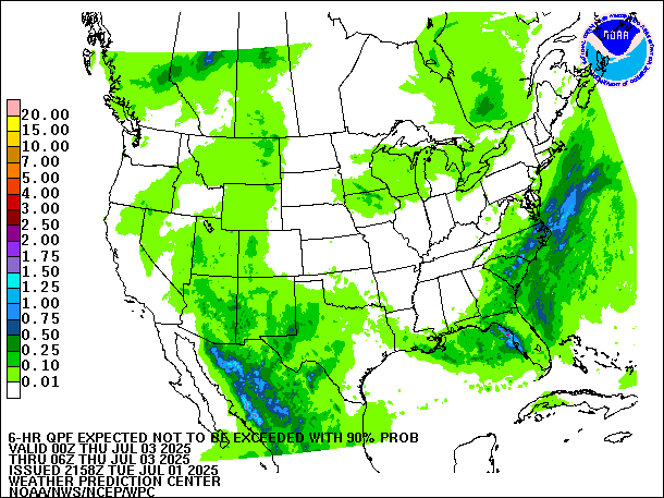 6-Hour 90th
                     Percentile QPF valid 06Z July 3, 2025