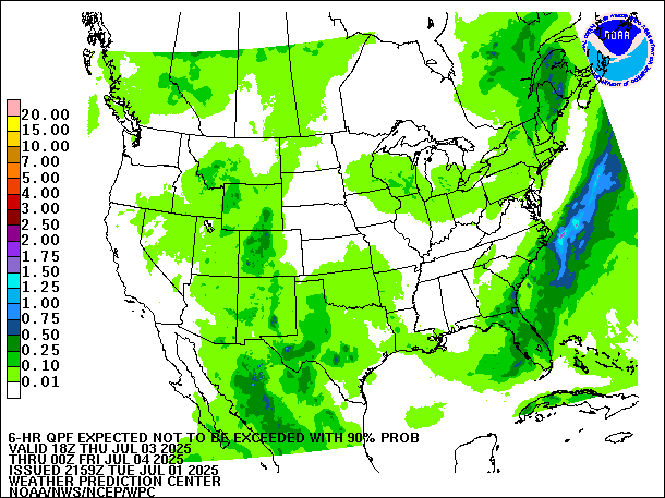 6-Hour 90th
                     Percentile QPF valid 00Z July 4, 2025