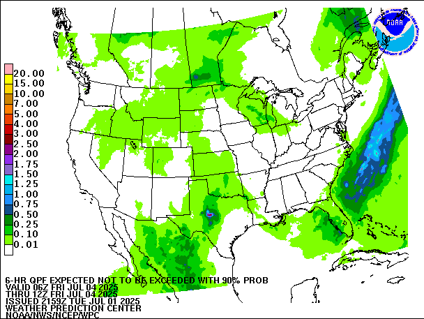 6-Hour 90th
                     Percentile QPF valid 12Z July 4, 2025