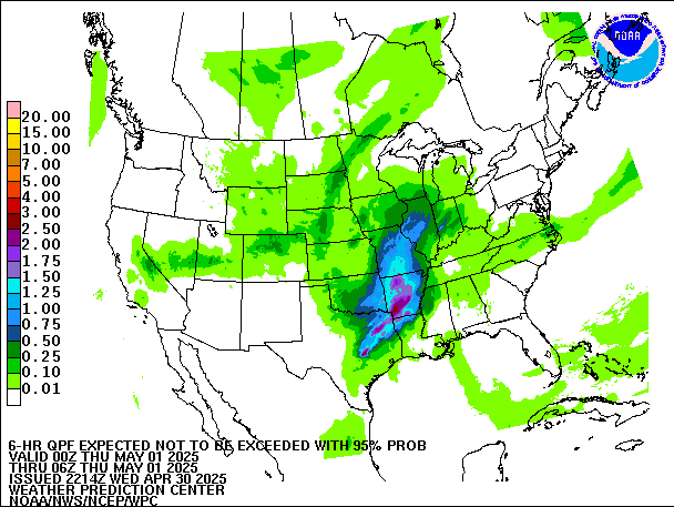 6-Hour 95th
                     Percentile QPF valid 06Z May 1, 2025