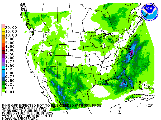 6-Hour 95th
                     Percentile QPF valid 00Z July 3, 2025