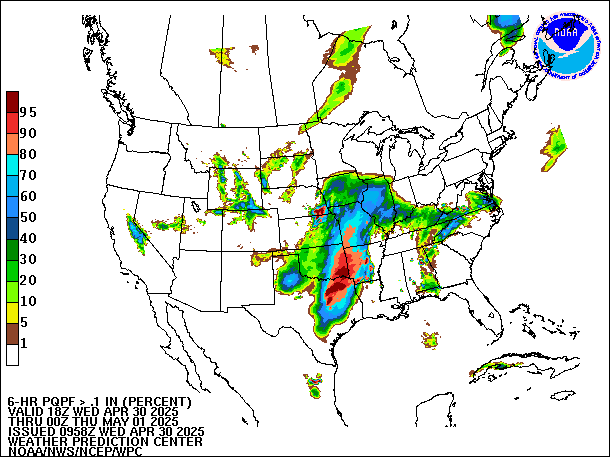 6-Hour PQPF valid 00Z May 1, 2025