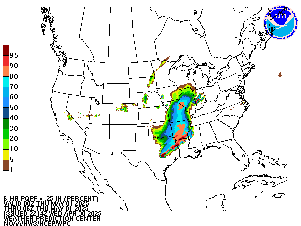 6-Hour PQPF valid 06Z May 1, 2025