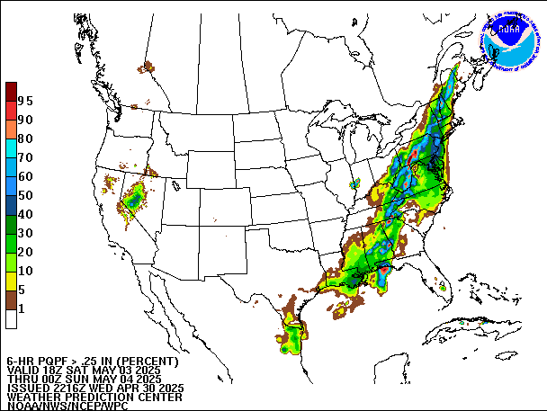 6-Hour PQPF valid 00Z May 4, 2025