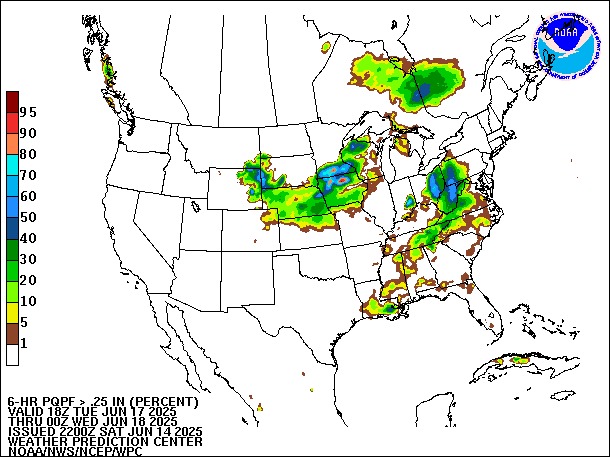 6-Hour PQPF valid 00Z June 18, 2025