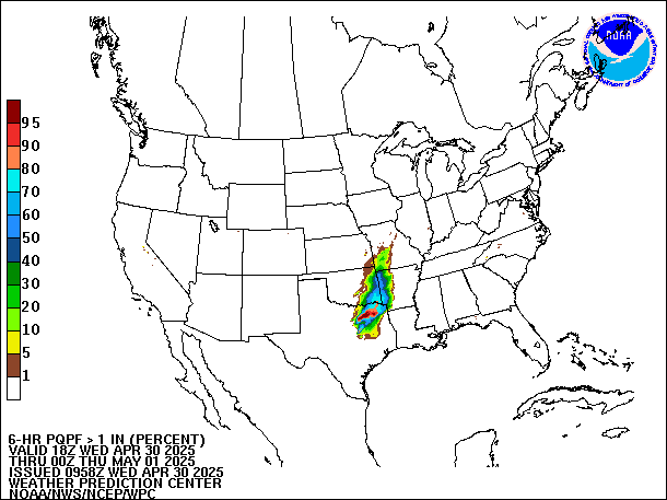 6-Hour PQPF valid 00Z May 1, 2025