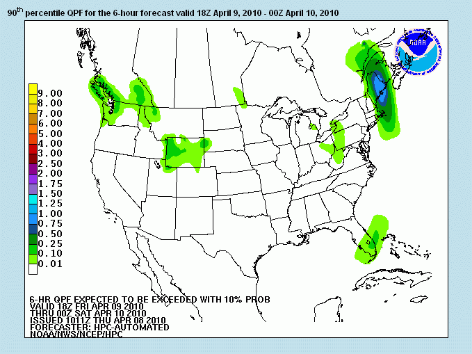 Example of the main display area for the 6-hour precipitation amounts by percentile.
