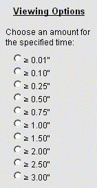 The menu showing the different precipitation amount options
          for which probabilities are calculated. Click to select an amount.