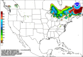 Day 1 probability of snow accumulating greater than or equal to 1 inch.