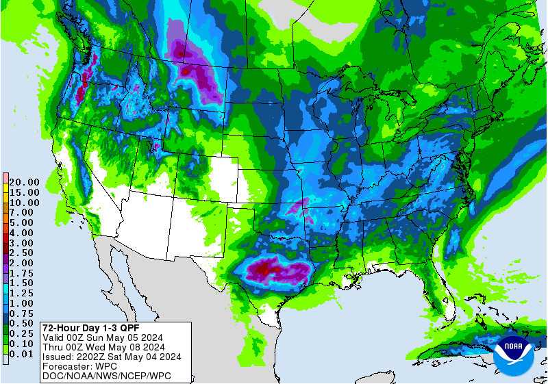 Day 1-3 72-Hour Quantitative Precipitation Forecasts issues by the Weather Prediction Center.
