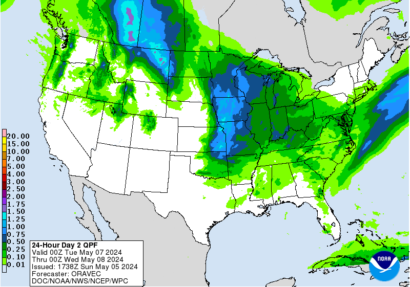 Day 2 QPF Chart for the USA