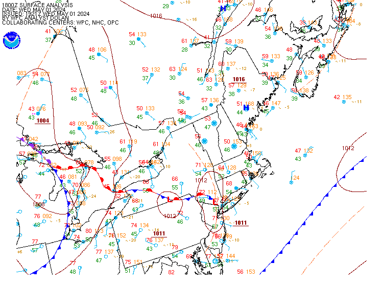 Current weather map for the Northeast U.S.