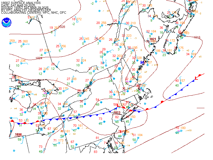 Current weather map for the Northeast U.S.