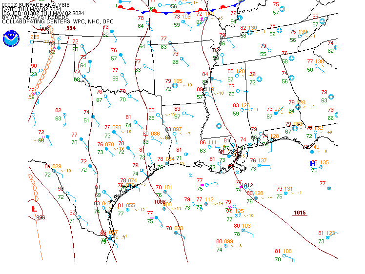 Current weather map for the U.S. Southern Plains