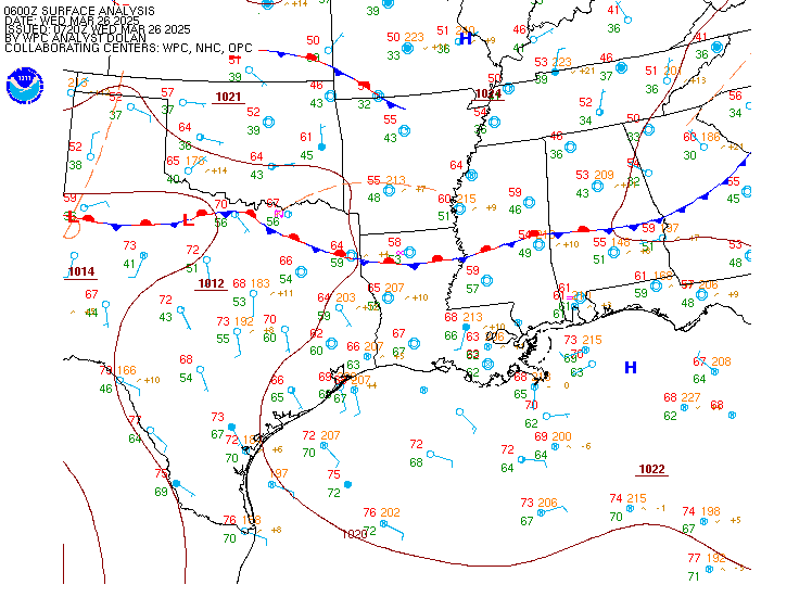 Current weather map for the U.S. Southern Plains