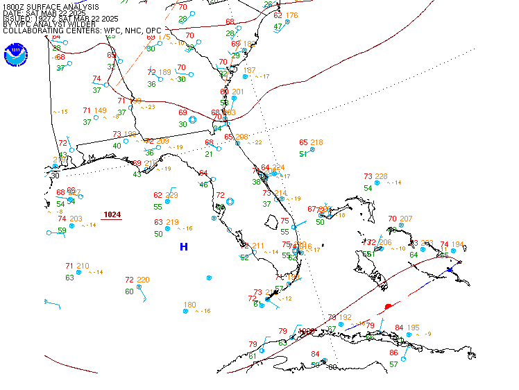 Current weather map for the Southeast U.S.