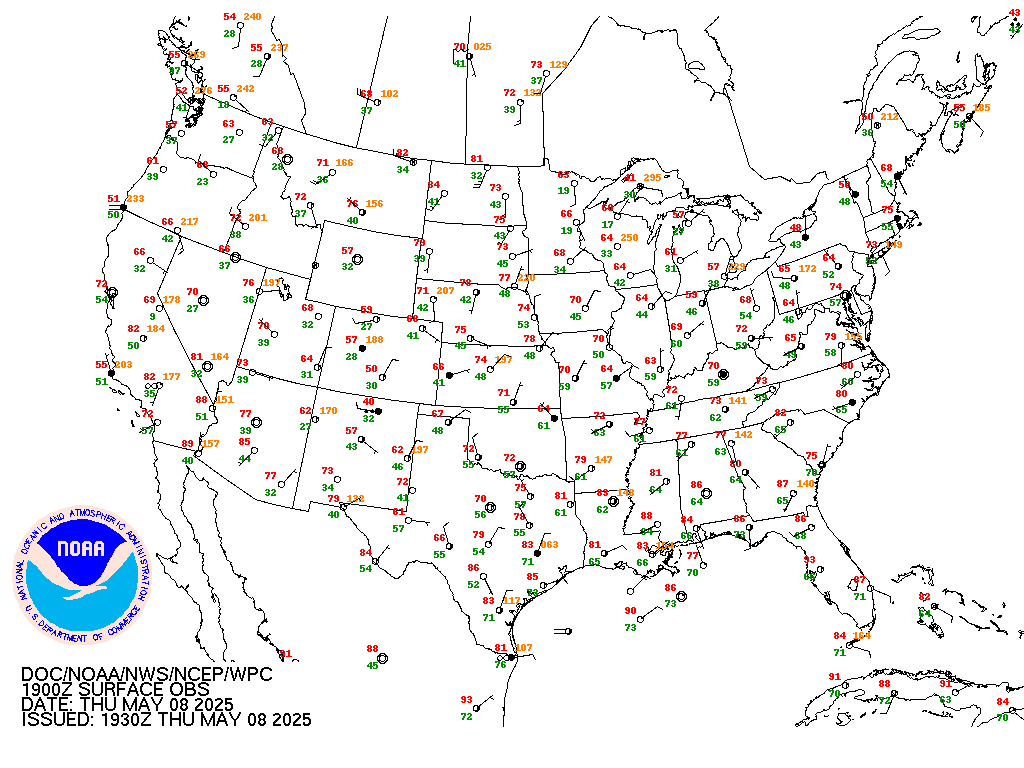 NOAA surface winds chart not currently available