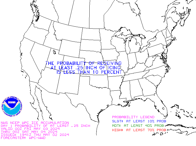 Day 1 probability of at least a quarter-inch of ice